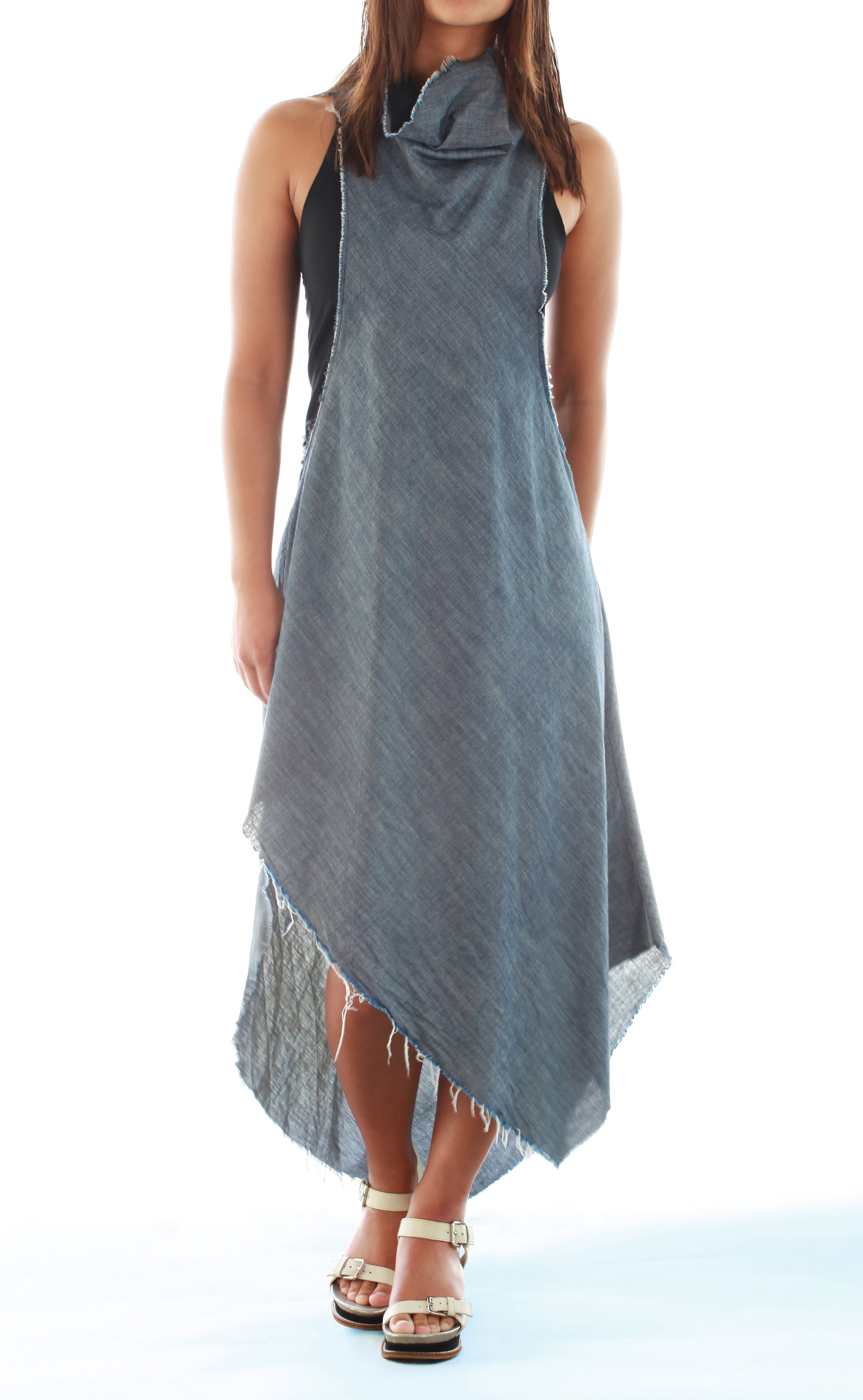 white christmas dresses Washed Denim Halter Neck Sleeveless Mini Dress Blue Small / Blue main image 0