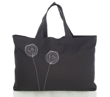 Mimi Fong Reversible Unibag in Charcoal with Floral Appliqué and Easy Access Pocket
