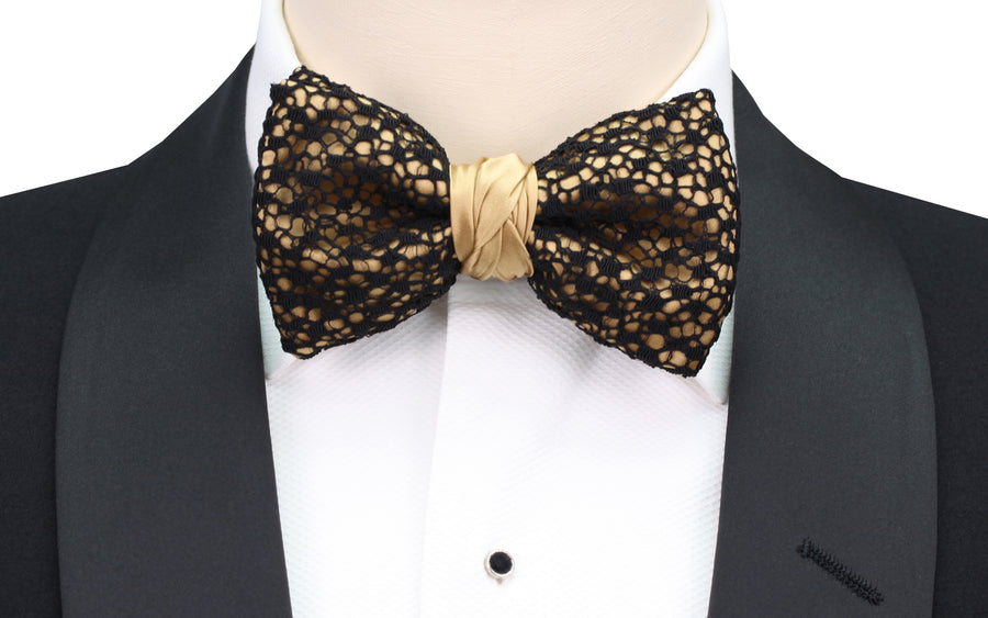 Mimi Fong Lace Bow Tie in Black & Gold