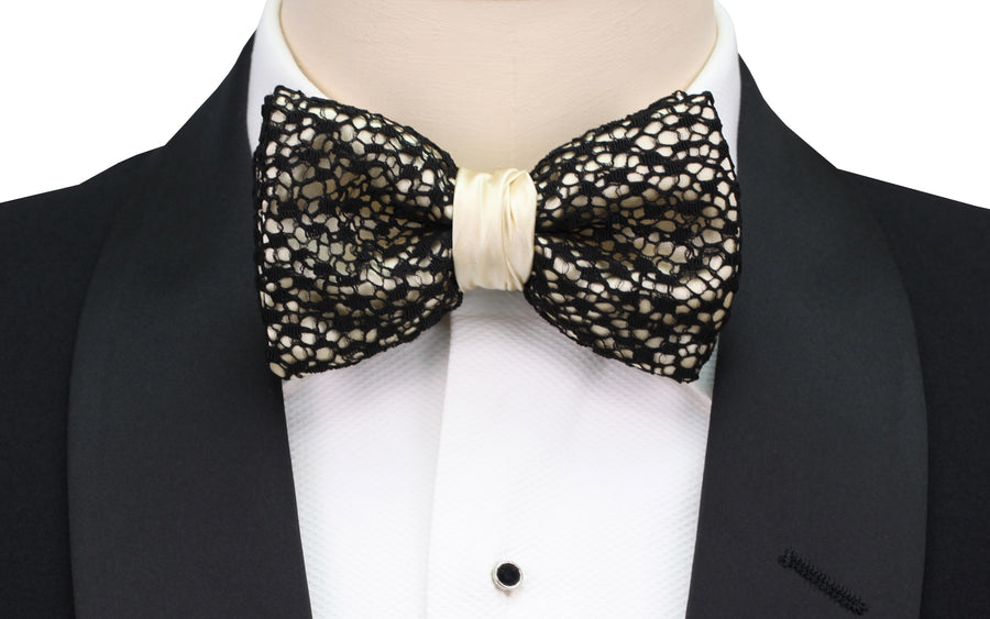 Mimi Fong Lace Bow Tie in Black & Light Gold