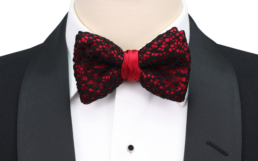 Mimi Fong Lace Bow Tie in Black & Red