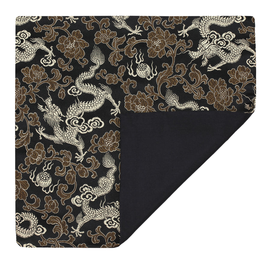 Mimi Fong Reversible Dragon Pocket Square in Black & Gold