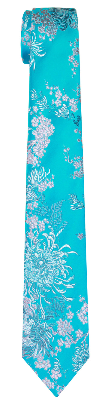 Mimi Fong Blossoms & Mum Tie in Turquoise