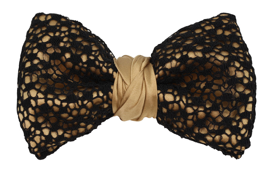 Mimi Fong Lace Bow Tie in Black & Gold