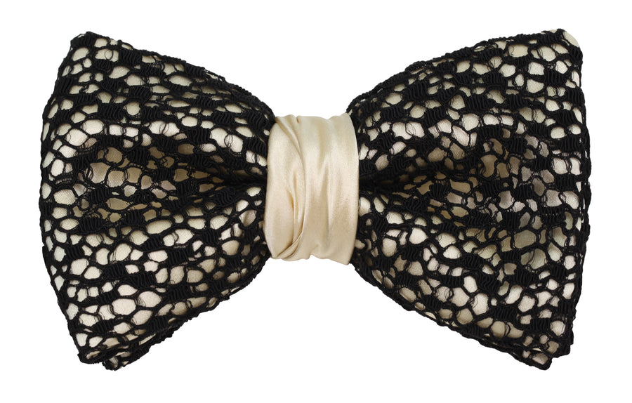 Mimi Fong Lace Bow Tie in Black & Light Gold