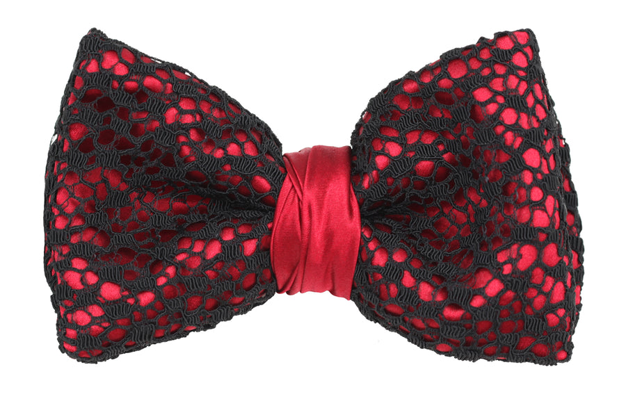 Mimi Fong Lace Bow Tie in Black & Red