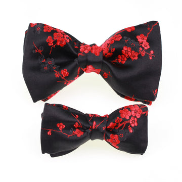 Mimi Fong Cherry Blossom Bow Tie & Kid's Bow Tie Set in Black & Red
