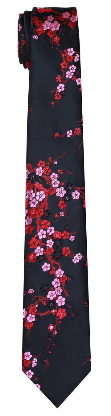 Mimi Fong Cherry Blossom Tie in Black, Pink, and Red