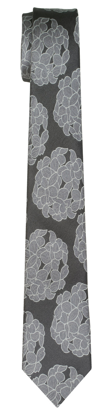 Mimi Fong Hydrangea Tie in Charcoal