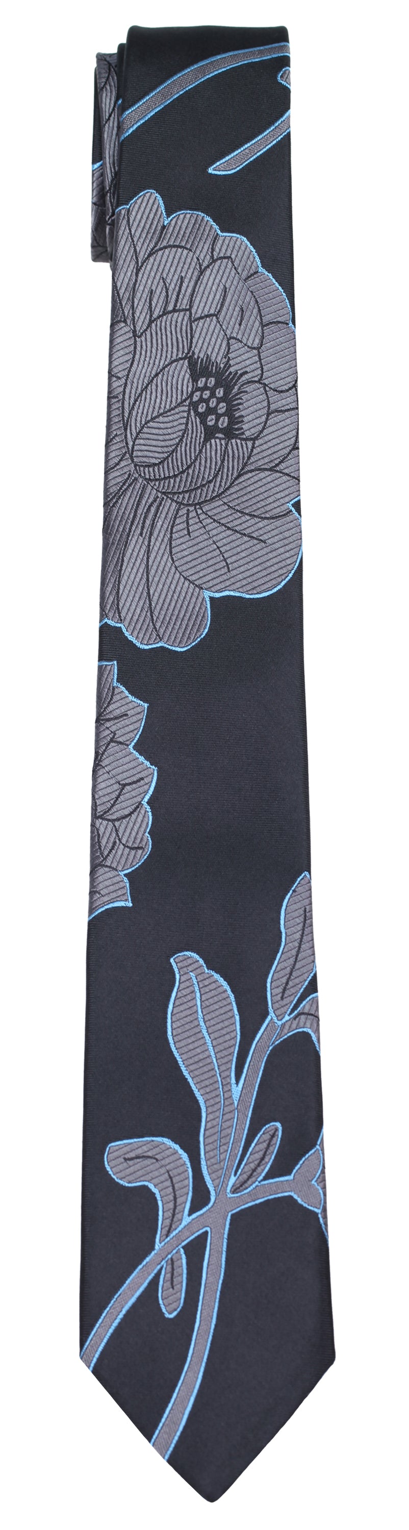 Mimi Fong Large Flower Tie in Black & Grey