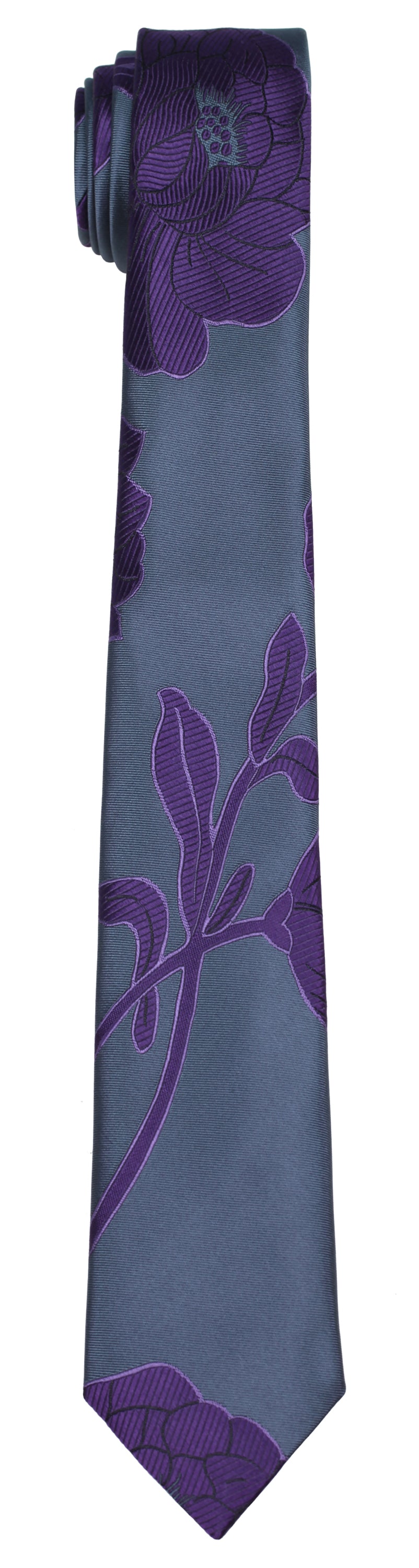 Mimi Fong Large Flower Tie in Grey & Purple