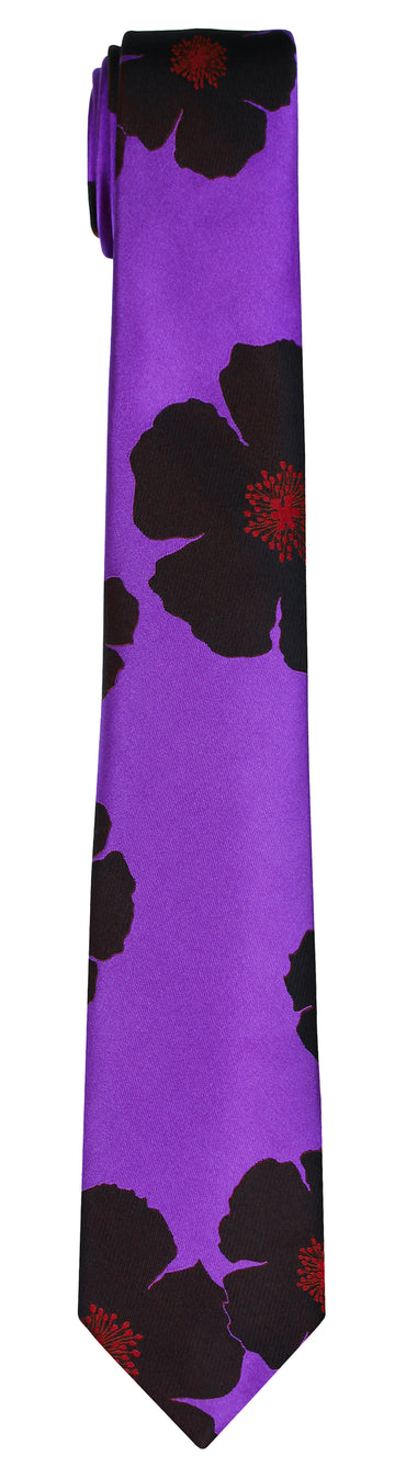 Mimi Fong Poppies Tie in Purple