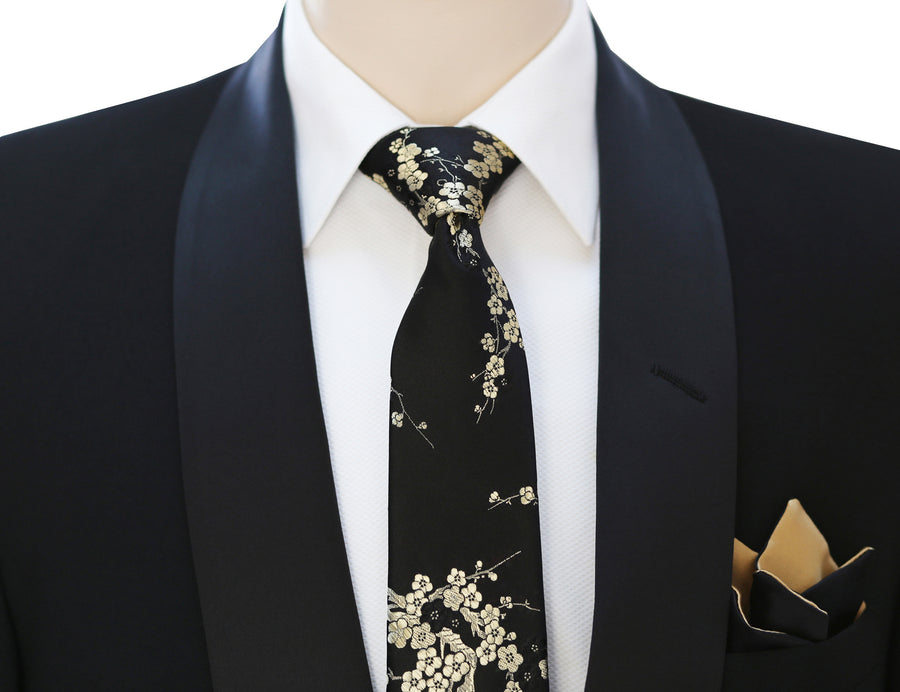 Mimi Fong Cherry Blossom Tie in Black & Gold 