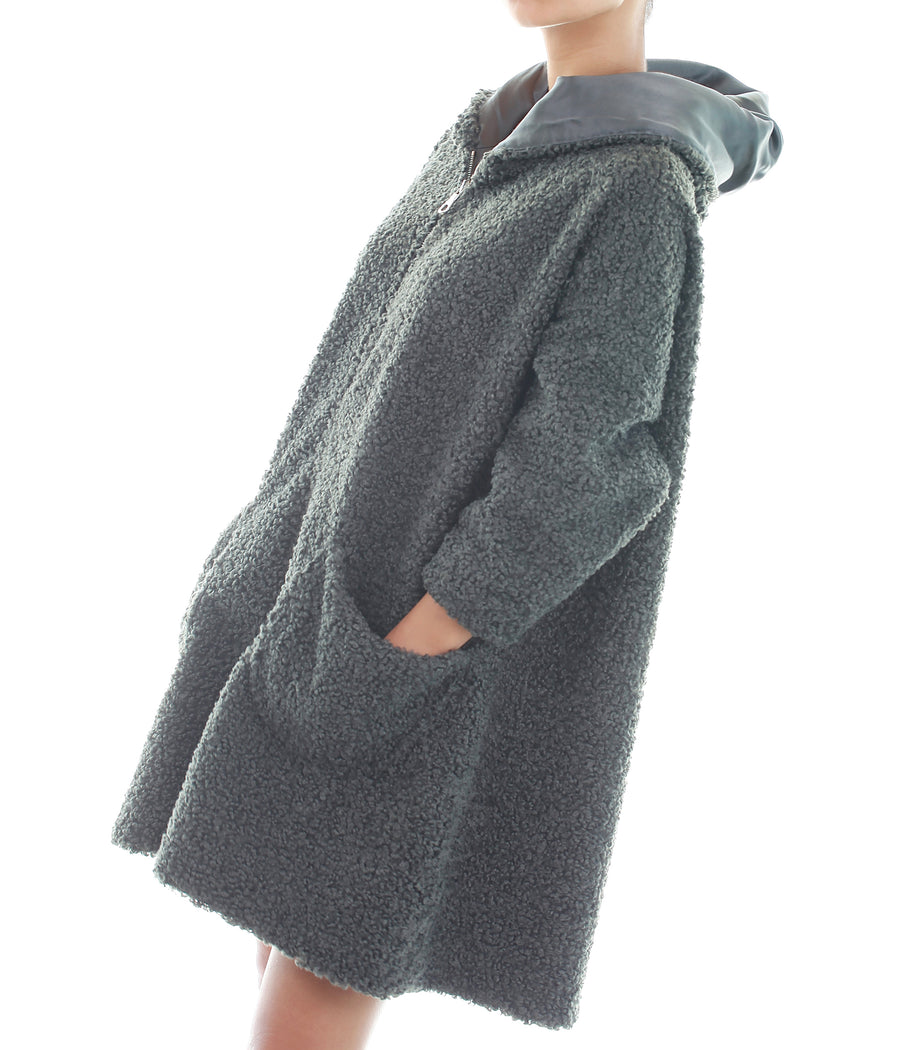 Mimi Fong Poodle Hoodie Jacket in Charcoal Side View