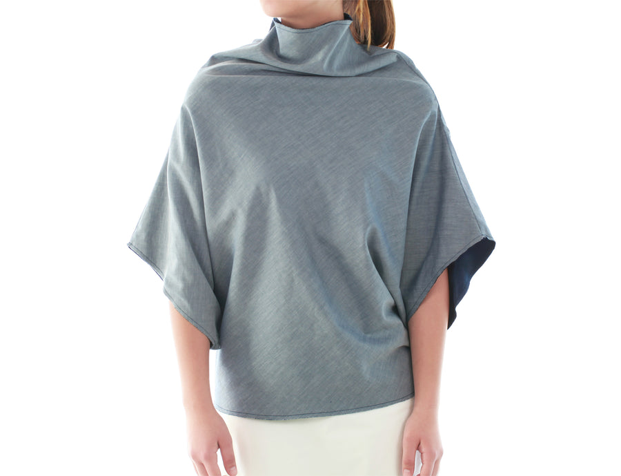 Mimi Fong Reversible Mock Neck Silk & Cotton Top in Navy Front View (reverse side)