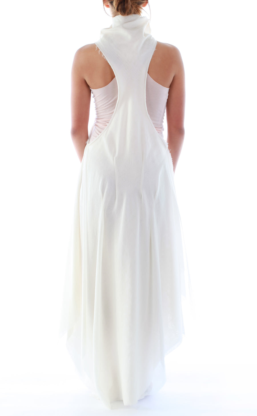 Mimi Fong Mock Neck Layered Cotton Tank Dress in Natural Back Side View