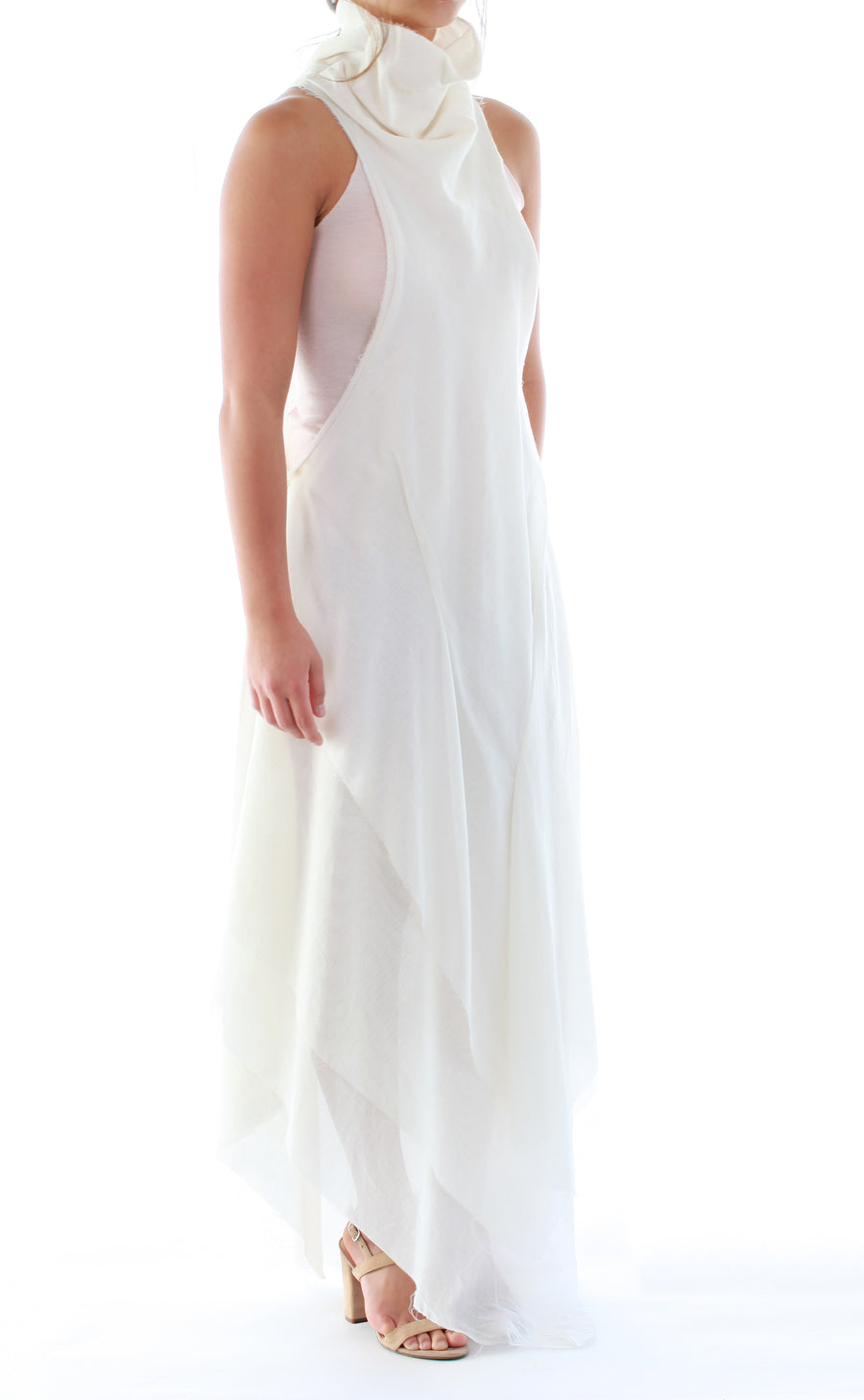 Mimi Fong Mock Neck Layered Cotton Tank Dress in Natural Side View