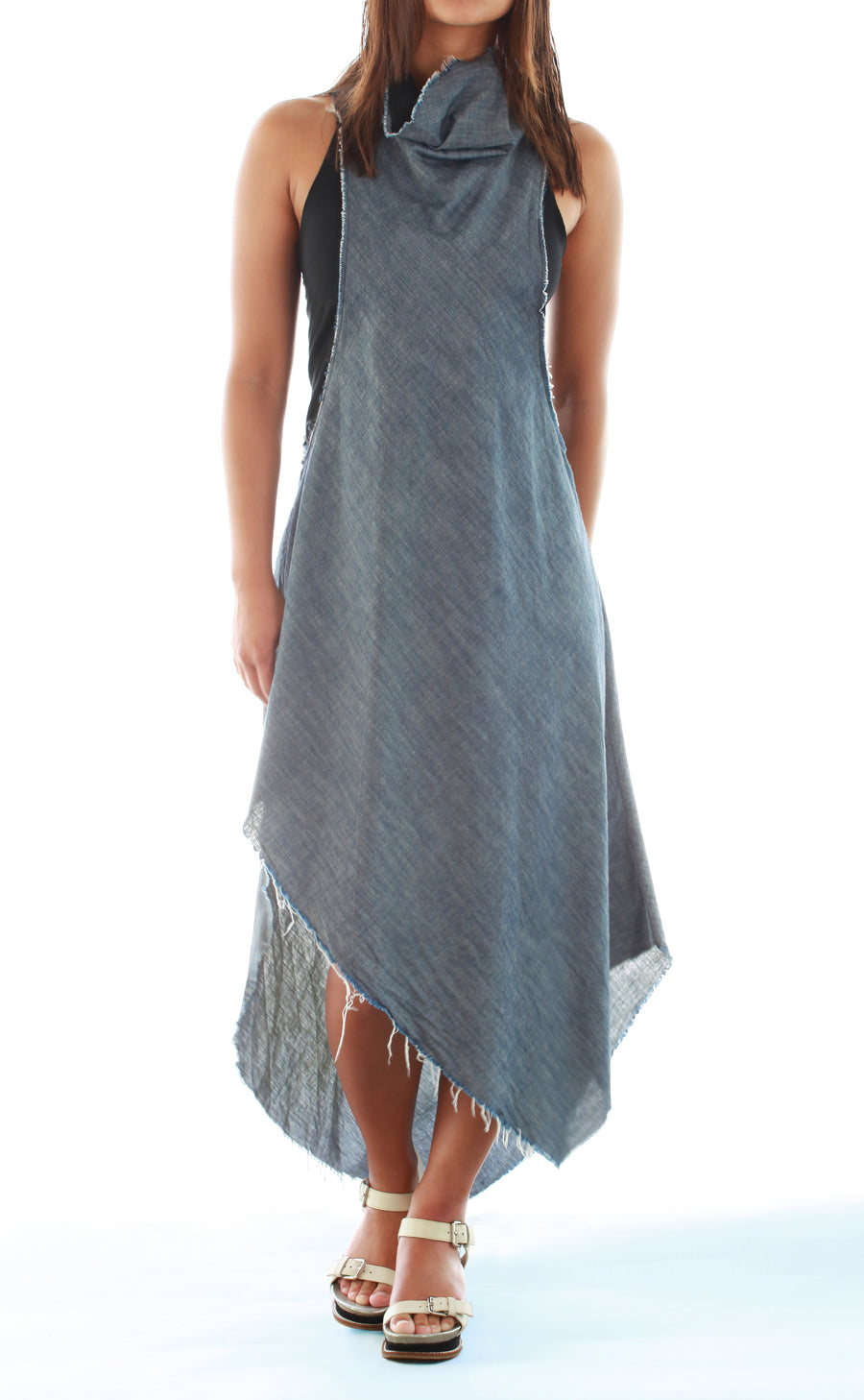 Mimi Fong Mock Neck Denim Tank Dress in Charcoal –