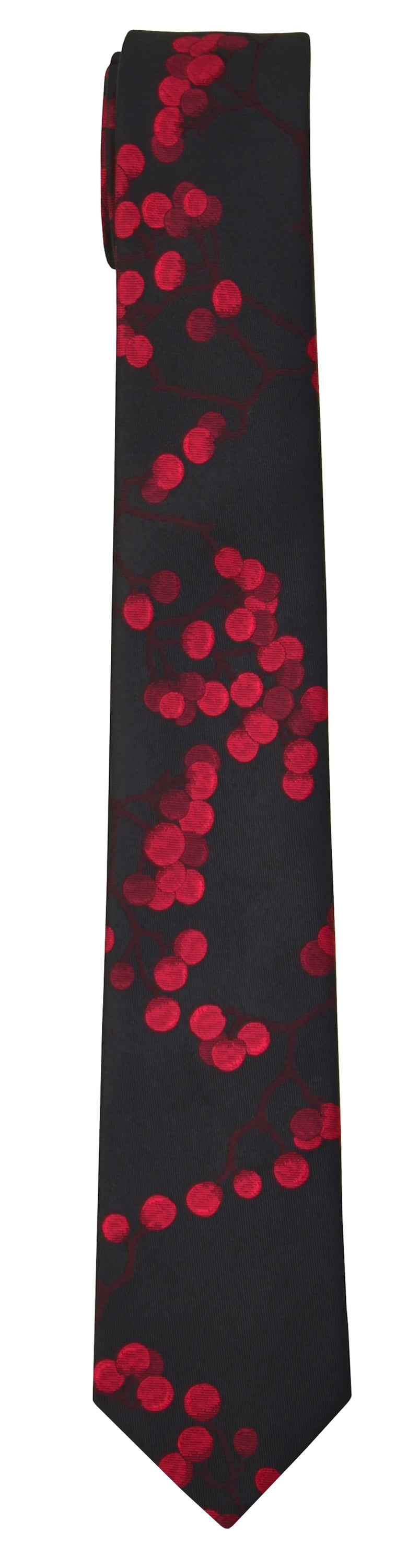 Mimi Fong Berries Tie in Black & Red