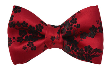 Mimi Fong Cherry Blossom Bow Tie in Red & Black