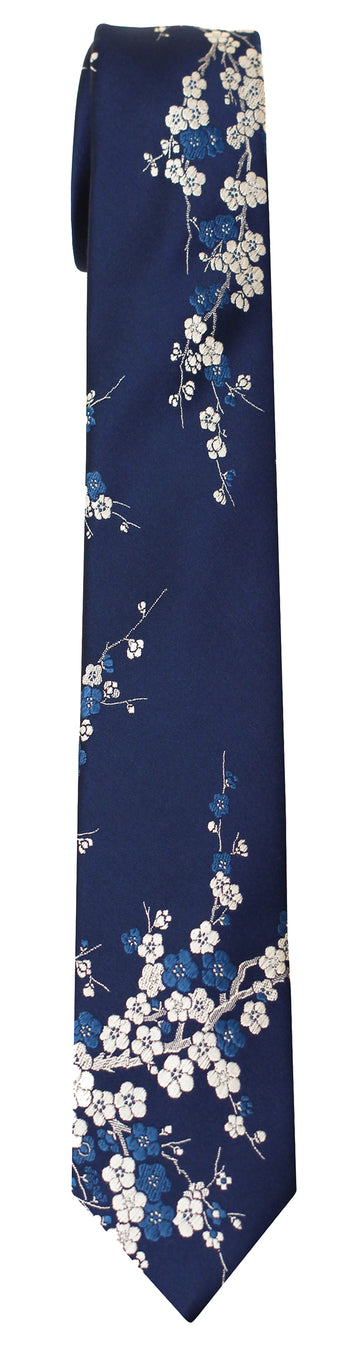 Mimi Fong Cherry Blossom Tie in Navy