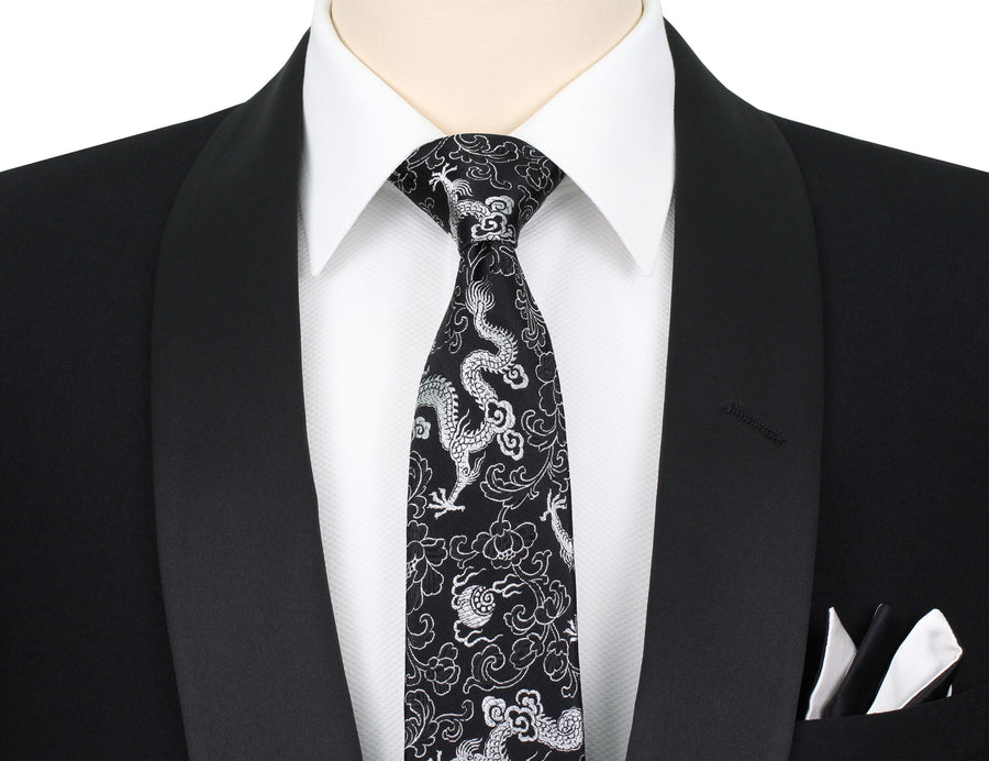 Mimi Fong Dragon Tie in Black & White