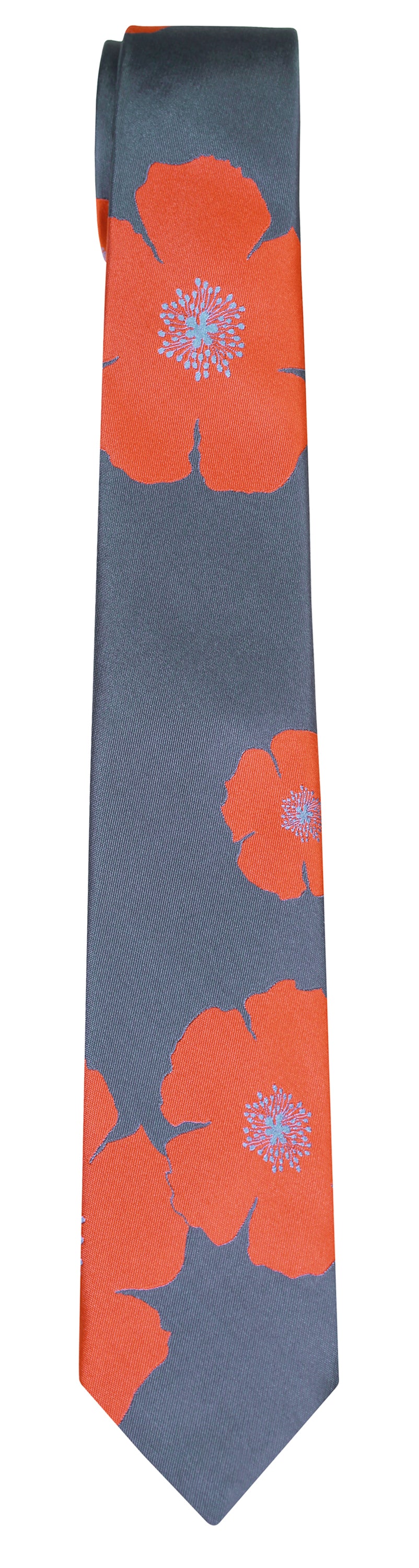 Mimi Fong Poppies Tie in Charcoal