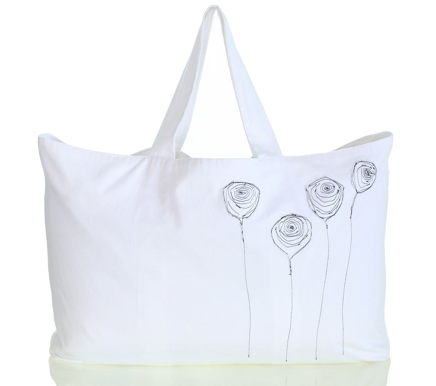 Mimi Fong Reversible Unibag in White with Floral Appliqué